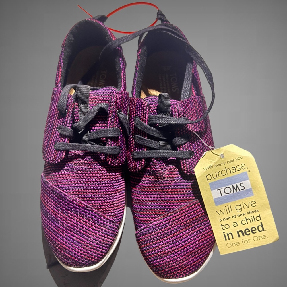 NWT TOMS Del Rey Lace Up Sneakers Black Plum Stripe Women’s 8 - Picture 5 of 9